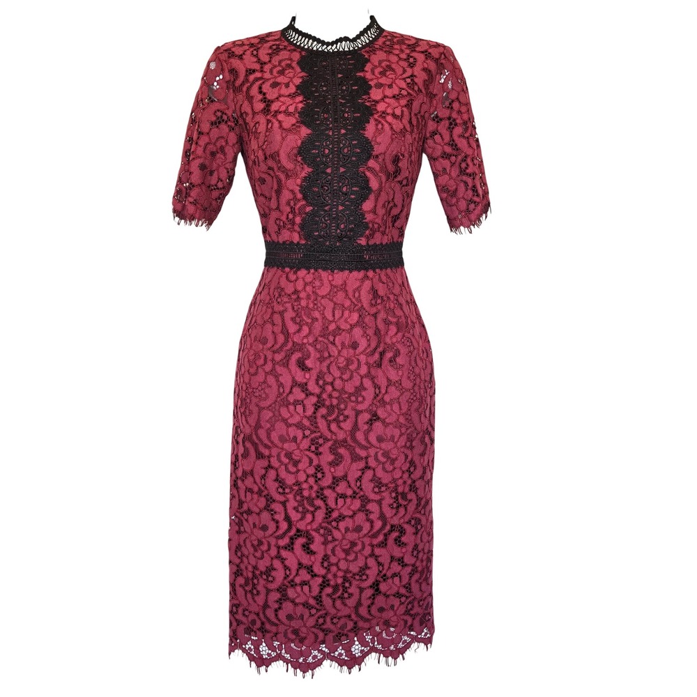 Rachel Parcell Burgundy Lace Cocktail Midi Dress XXS Romantic Classic Feminine